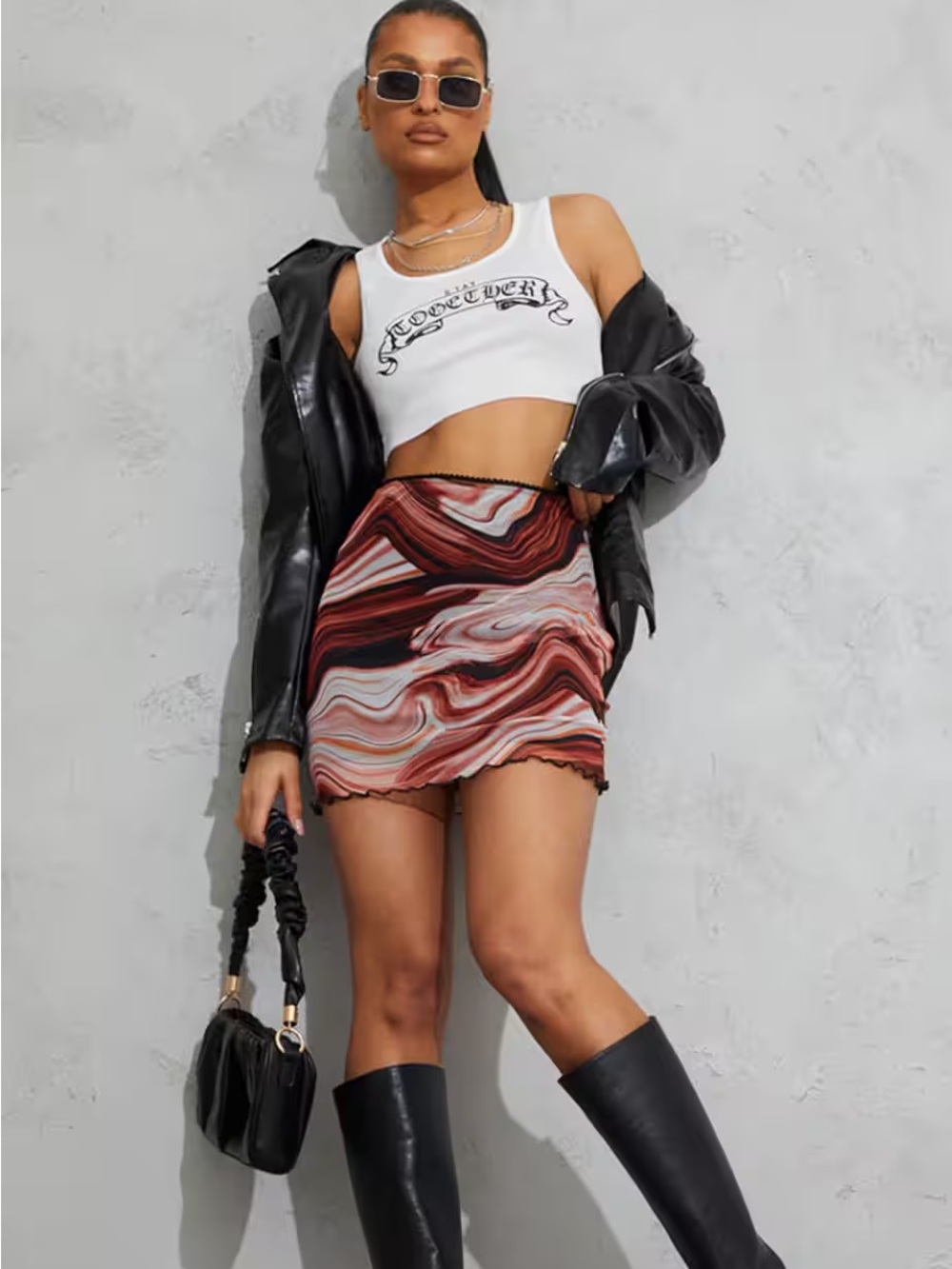Brown Marble Print Mesh Mini Skirt PrettyLittleThing